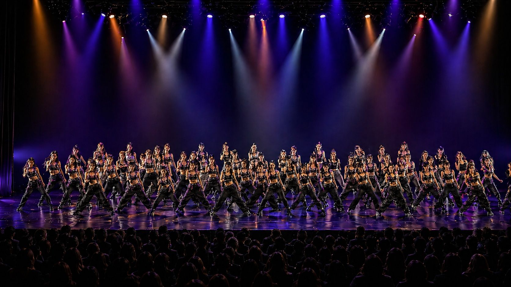 女性中心のダンス発表会ステージ全景映像データのイメージ