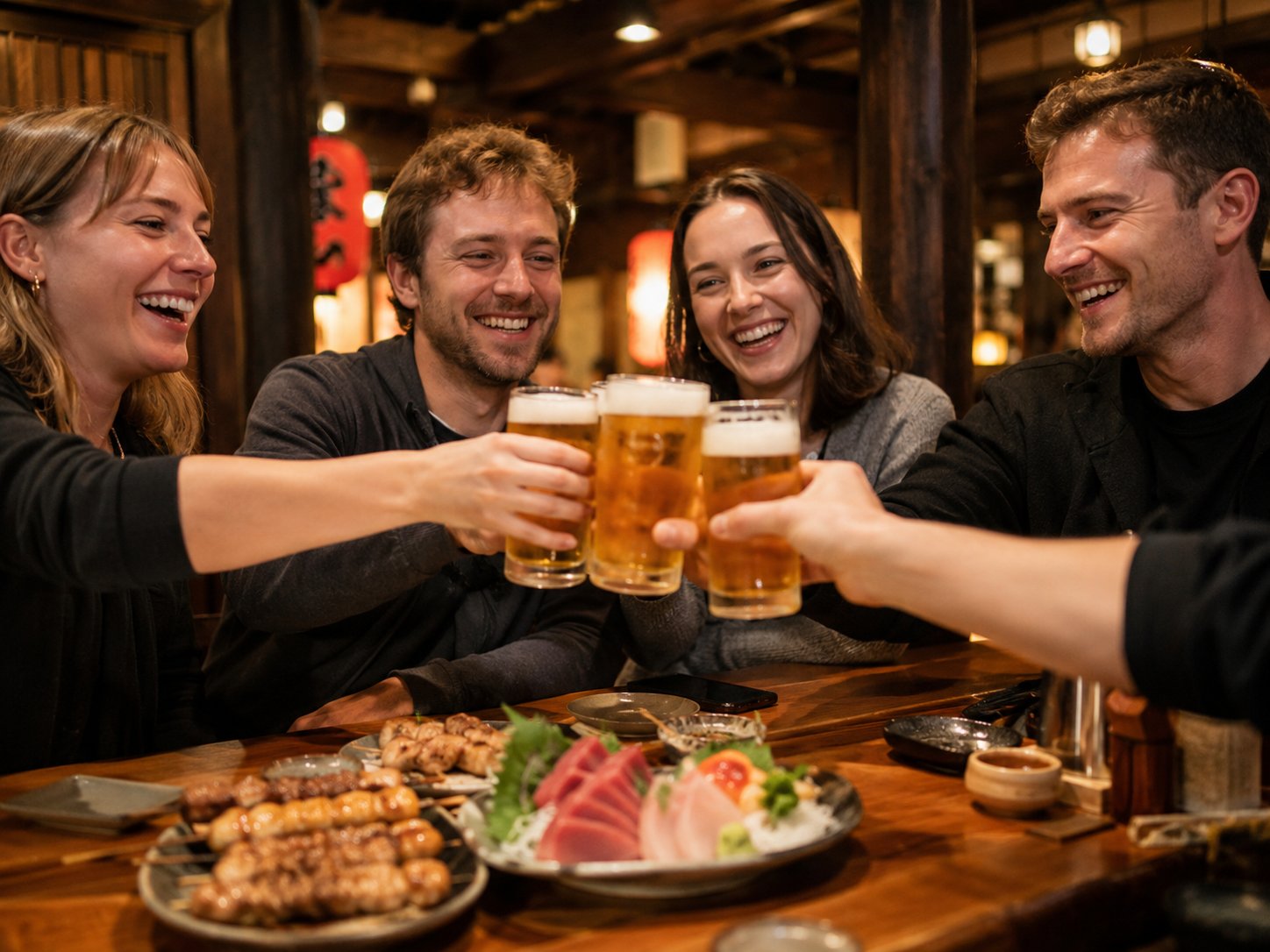 居酒屋で乾杯する外国人観光客|飲食店のインバウンドPR動画制作